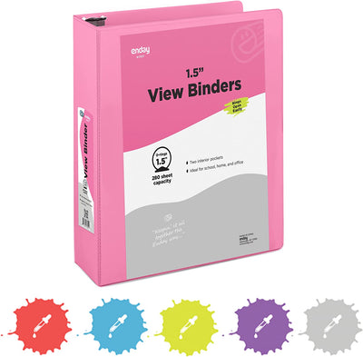 1.5" 3-Ring View Binder w/ 2-Pockets pink