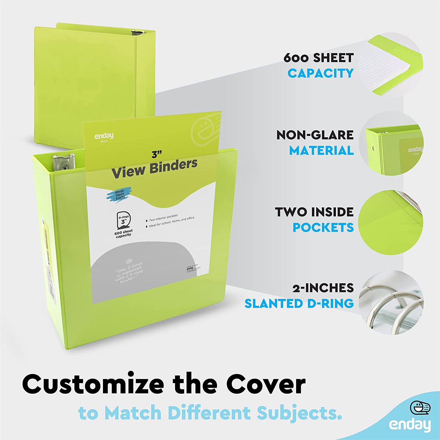 3" Slant-D Ring View Binder w/ 2 Pockets green