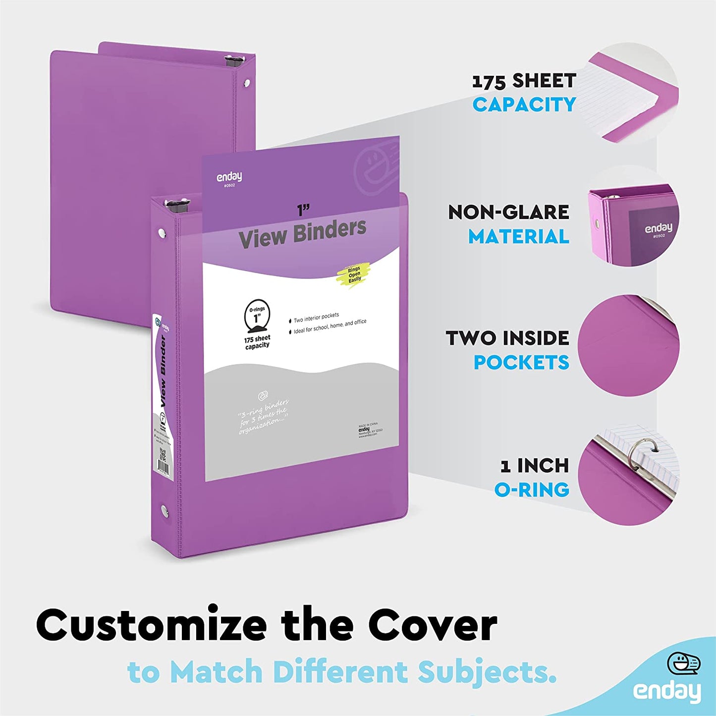 1" 3-Ring View Binder w/ 2-Pockets - Purple