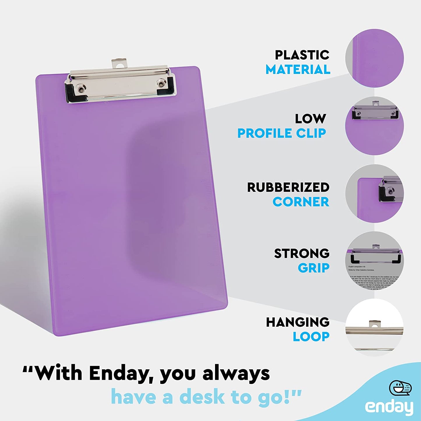 Memo Size Plastic Clipboard w/ Low Profile Clip purple