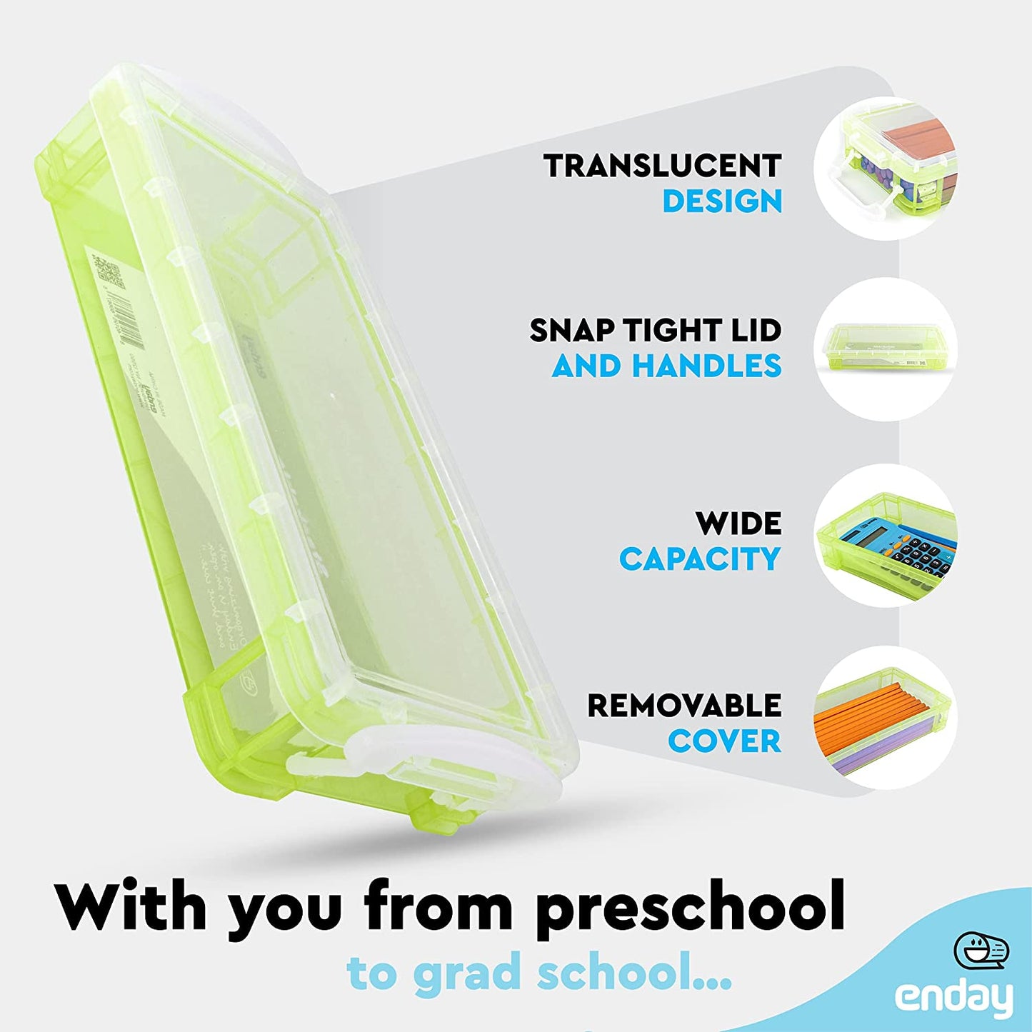 stackable plastic pencil case green