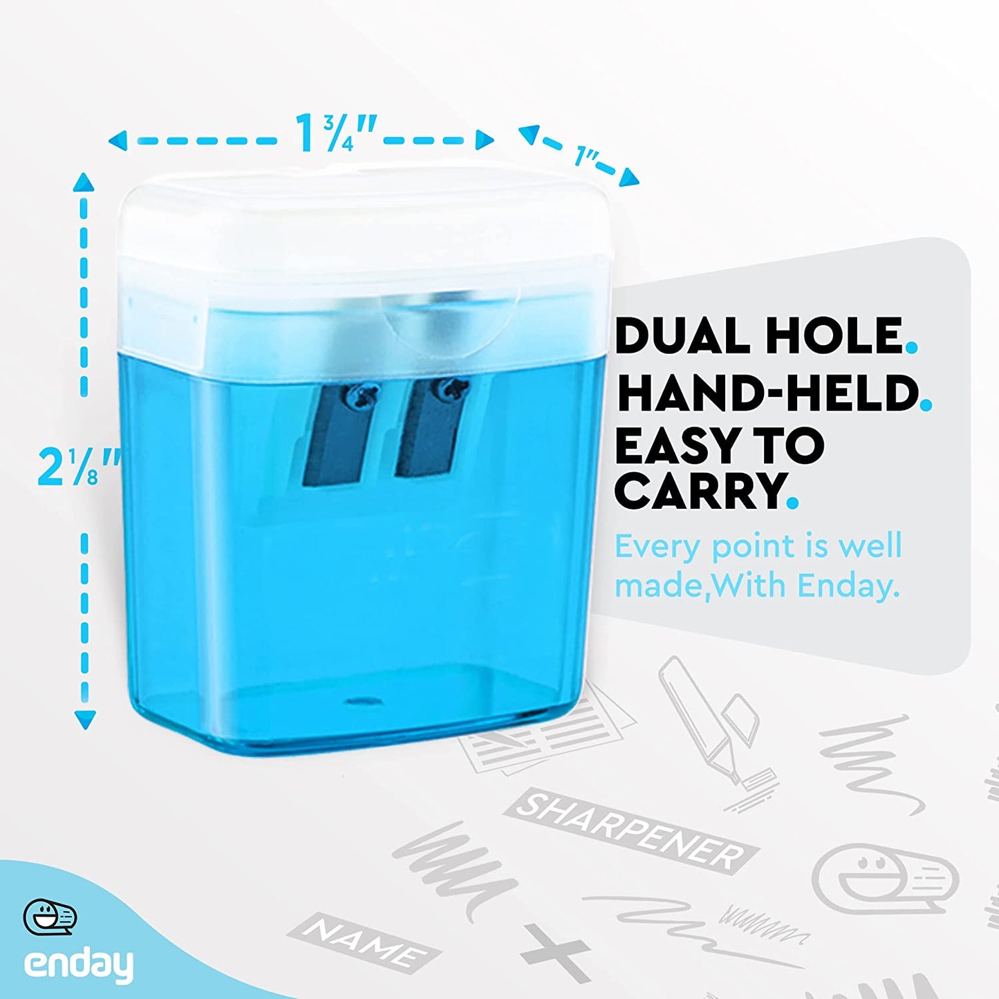 2 hole rectangular sharpener w/recycle bin Enday Blue