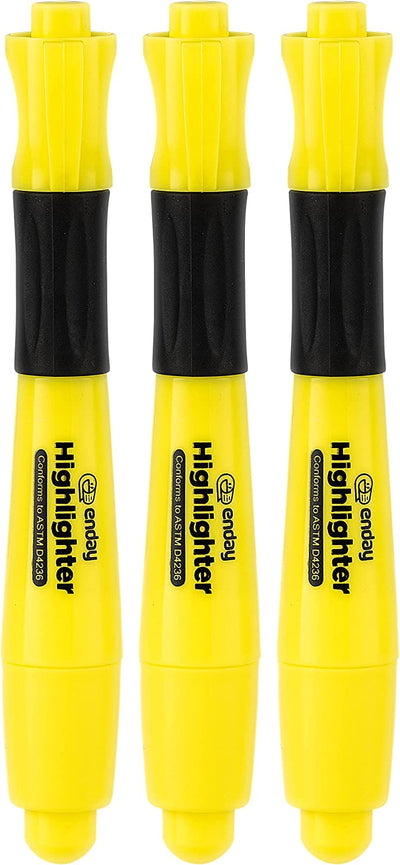Yellow Desk Style Fluorescent Highlighters with Cushion Grip (3/Pack)