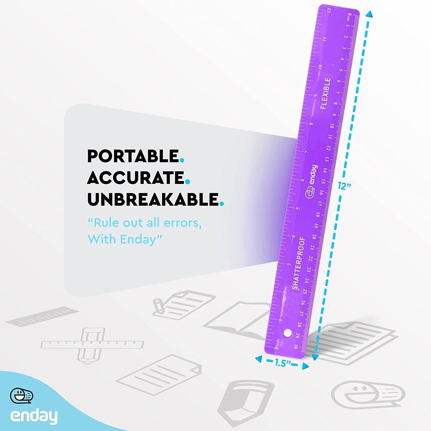 12" (30cm) Shatterproof Flexible Ruler purple