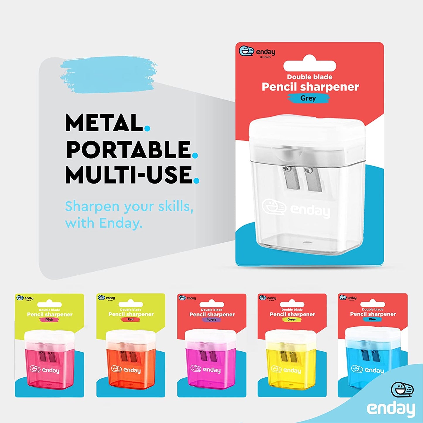 2 hole rectangular sharpener w/recycle bin Enday grey