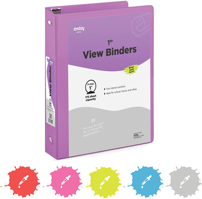1" 3-Ring View Binder w/ 2-Pockets - Purple