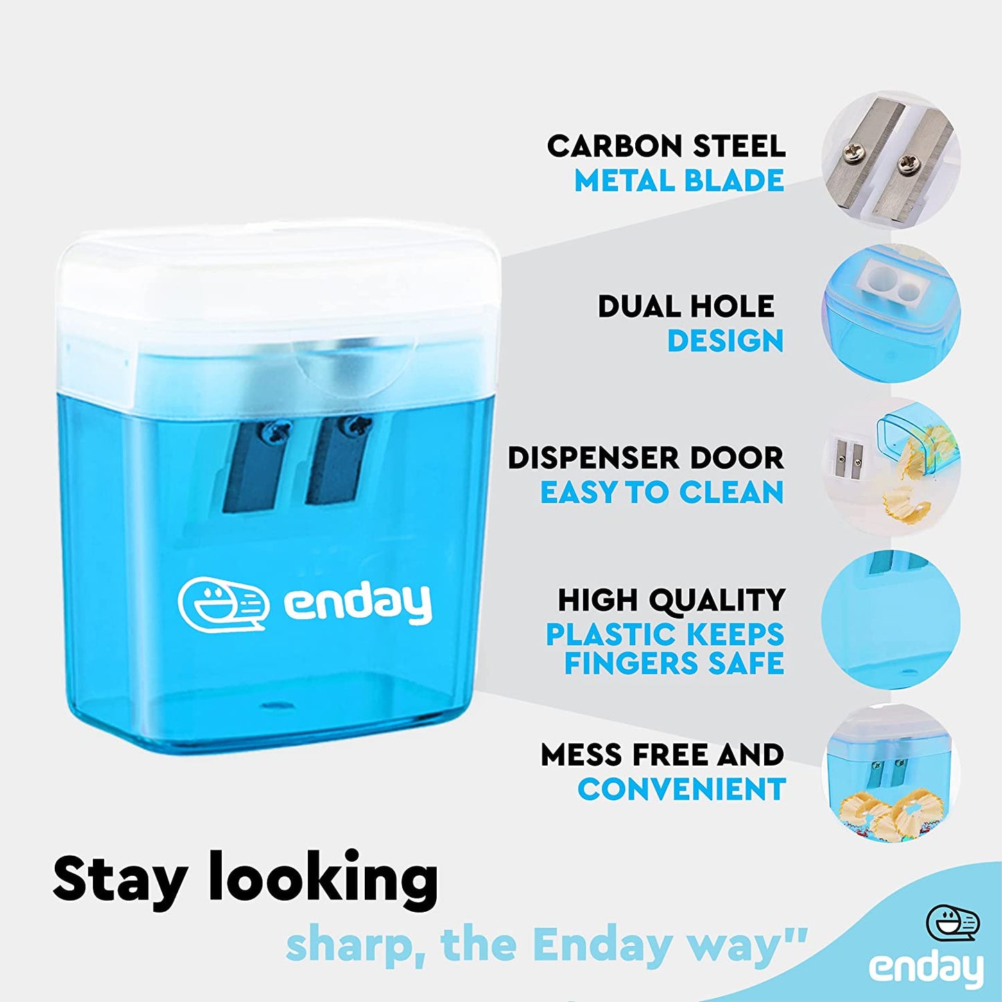 2 hole rectangular sharpener w/recycle bin Enday Blue