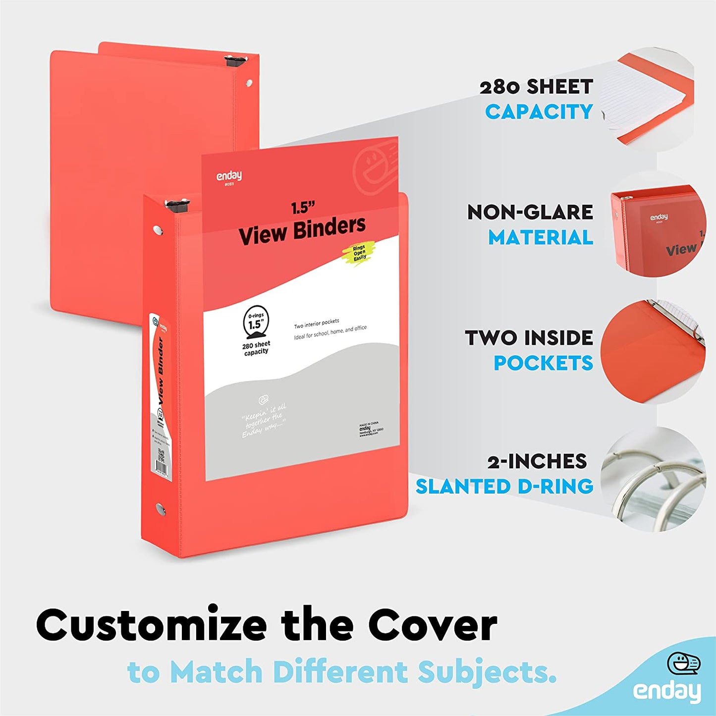 1.5" 3-Ring View Binder w/ 2-Pockets red