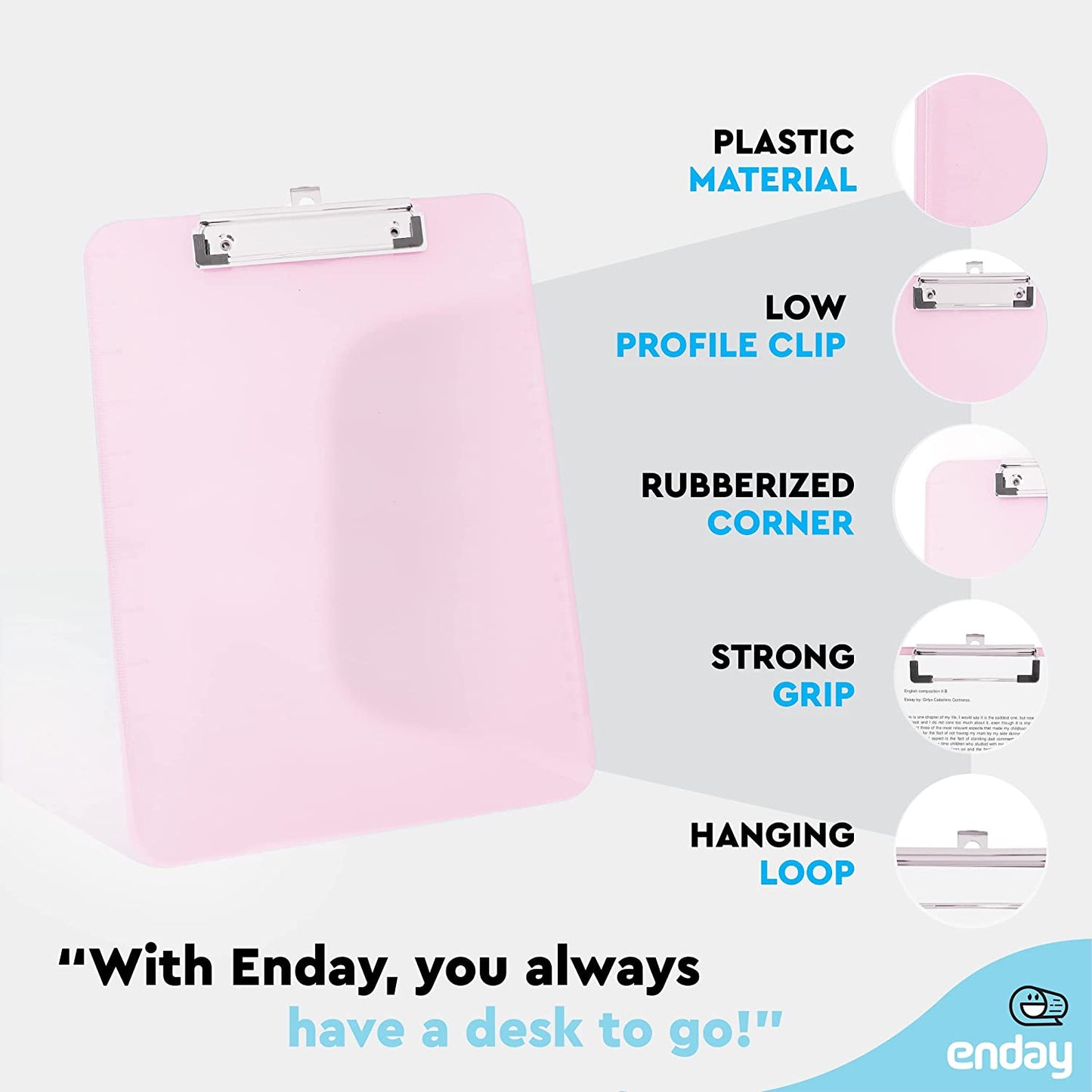 Standard Size Plastic Clipboard w/ Low Profile Clip pink