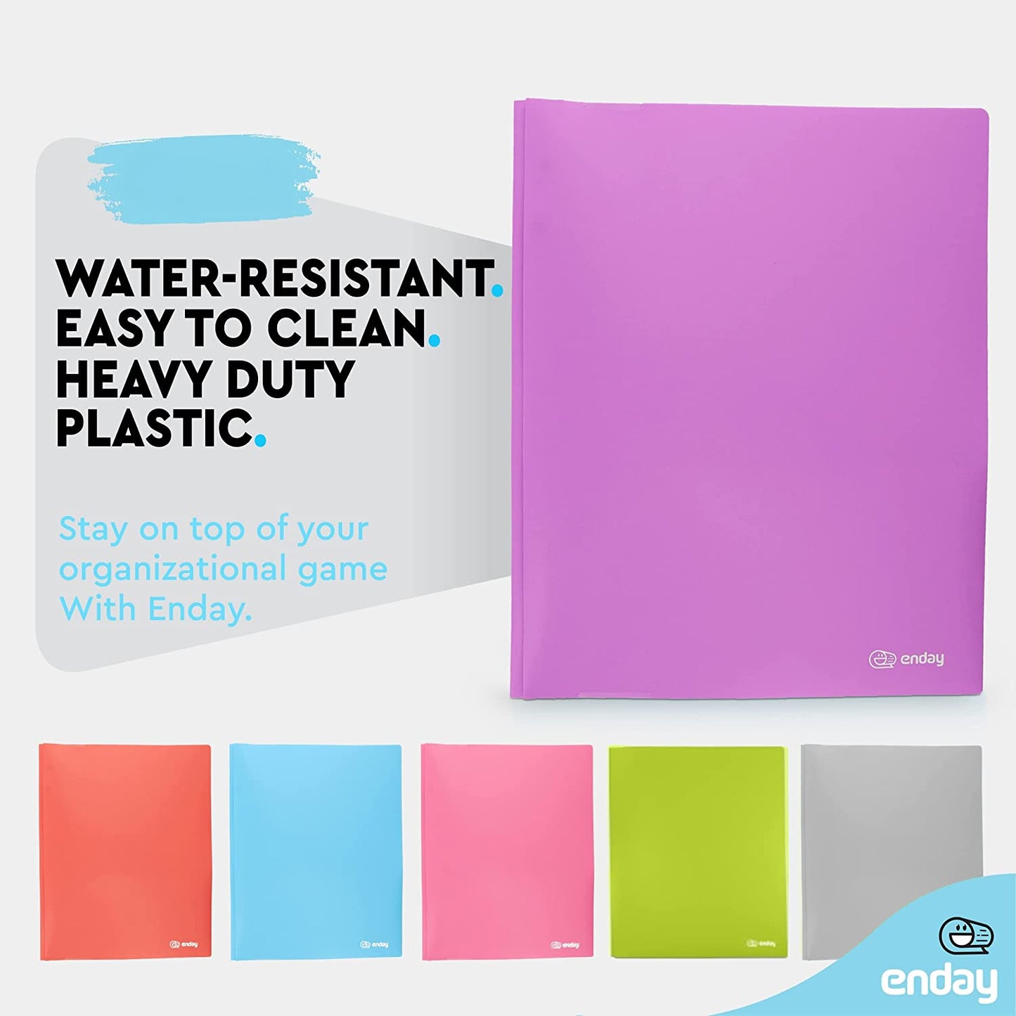 plastic Solid Color 2-Pockets Poly Portfolio w/ 3 Prongs purple