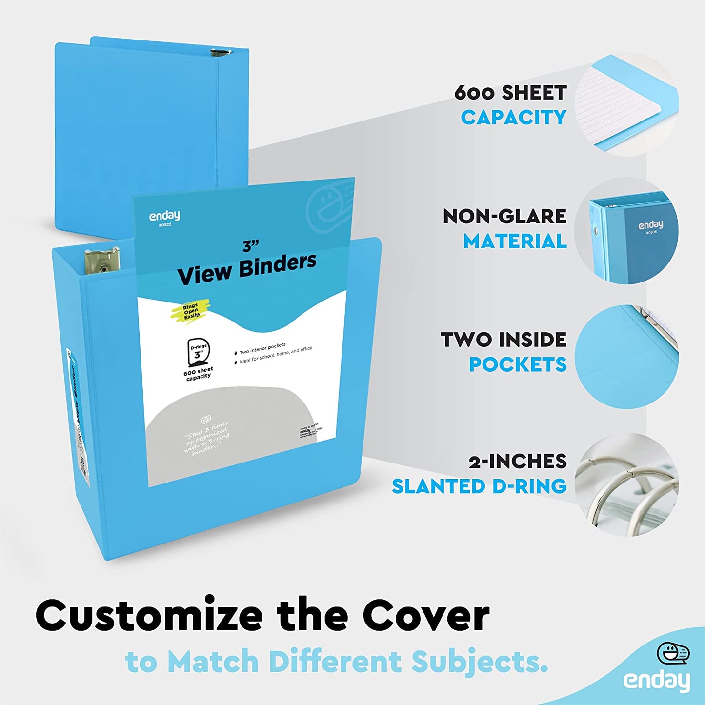 3" Slant-D Ring View Binder w/ 2 Pockets blue