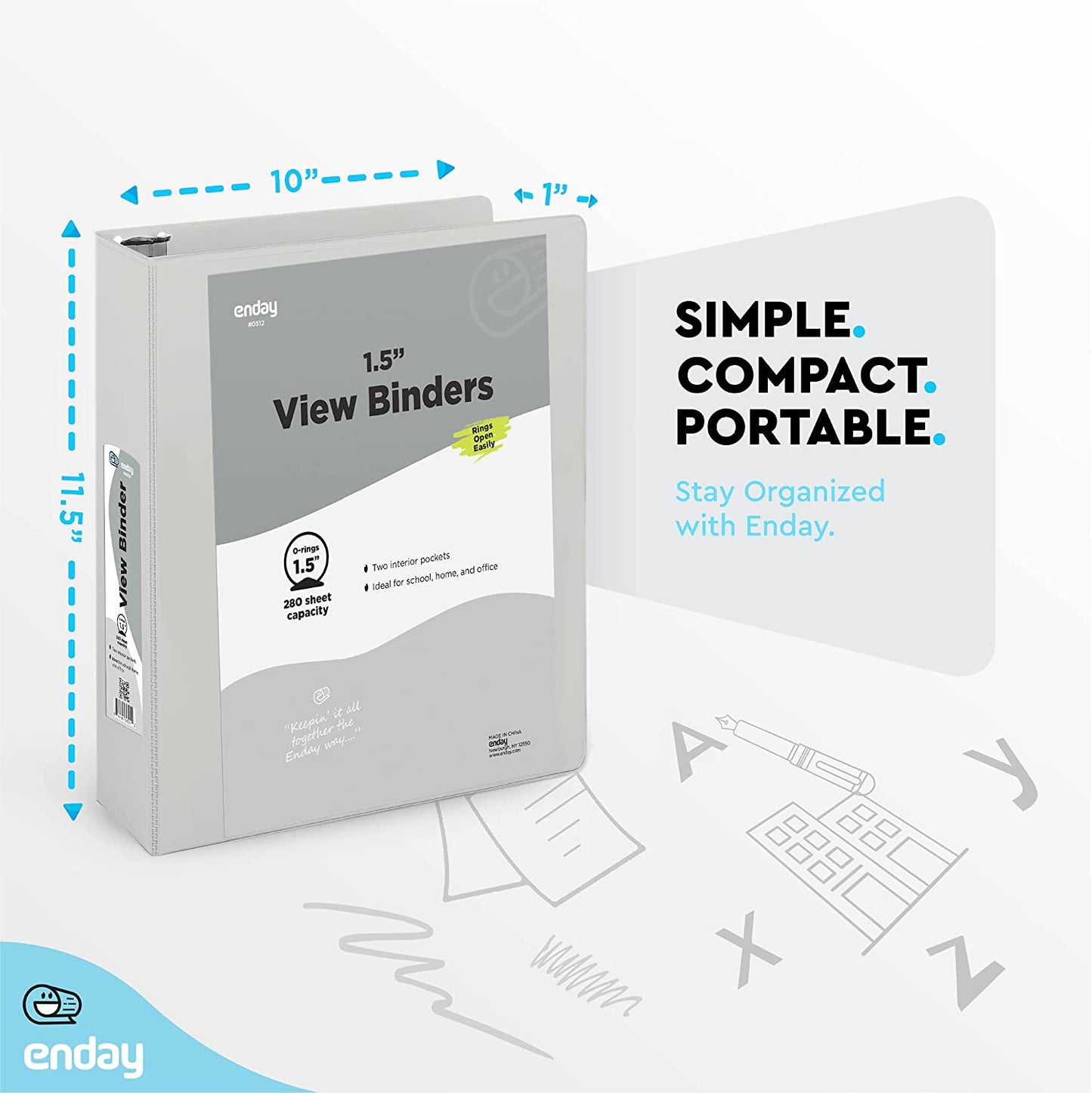 1.5" 3-Ring View Binder w/ 2-Pockets grey