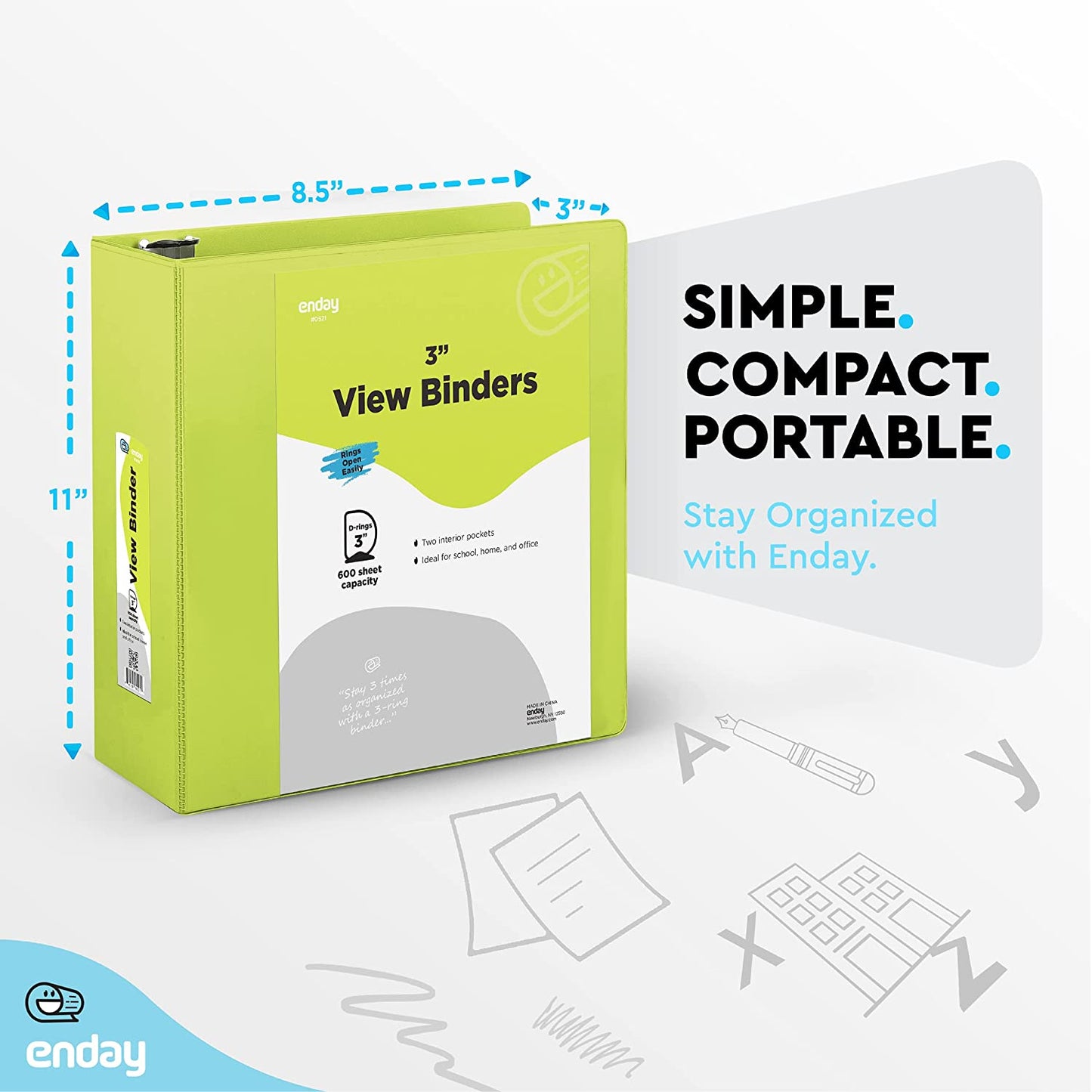 3" Slant-D Ring View Binder w/ 2 Pockets green