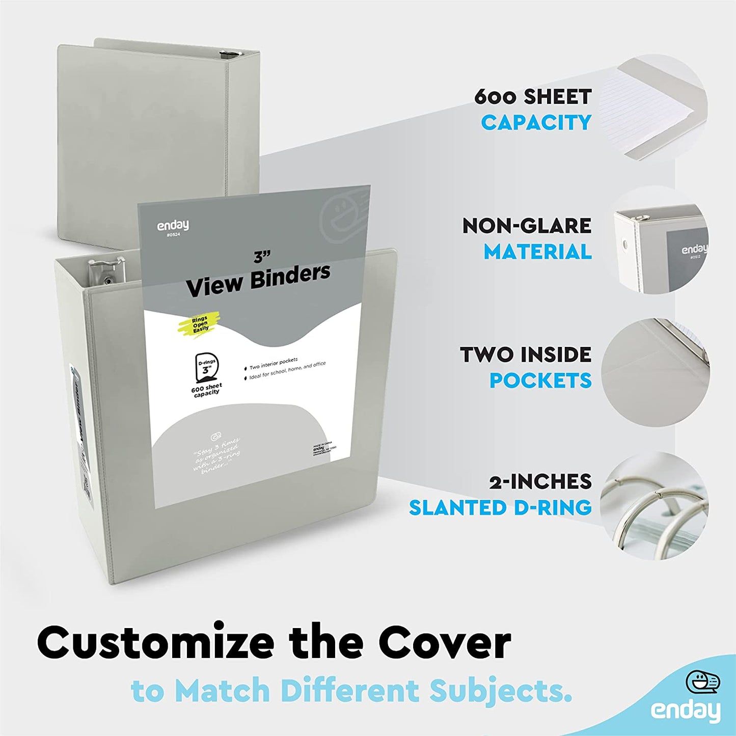 3" Slant-D Ring View Binder w/ 2 Pockets grey