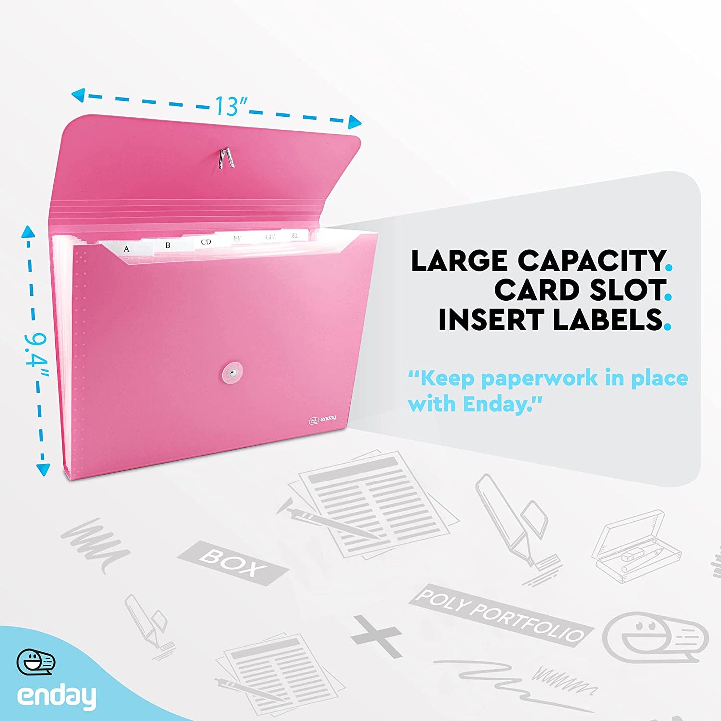 7-Pocket Letter Size Poly Expanding File pink