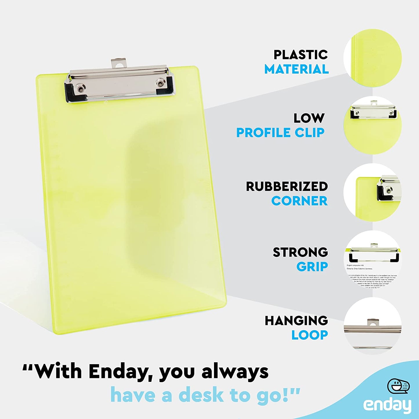 Memo Size Plastic Clipboard w/ Low Profile Clip green