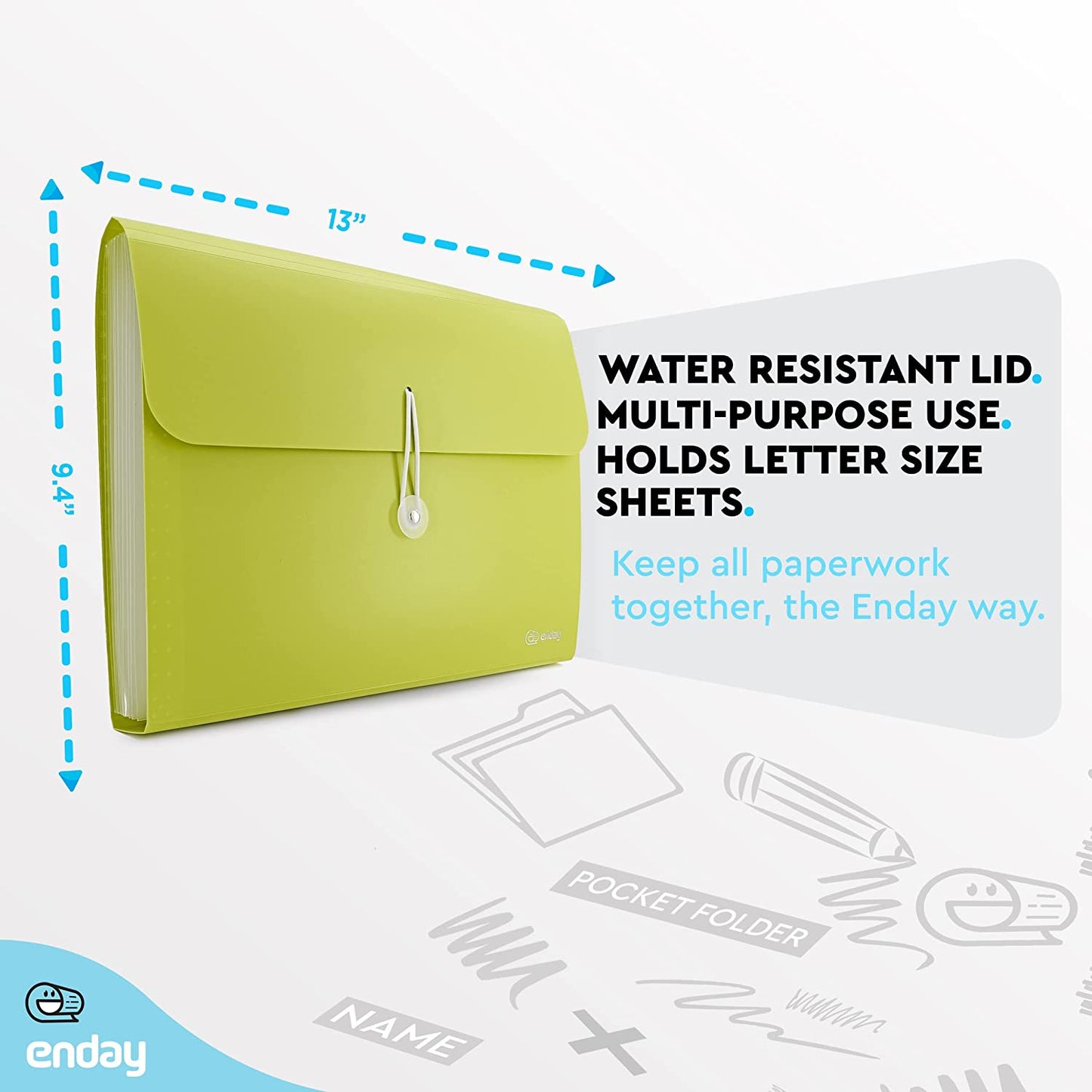 13-Pocket Letter Size Poly Expanding File green