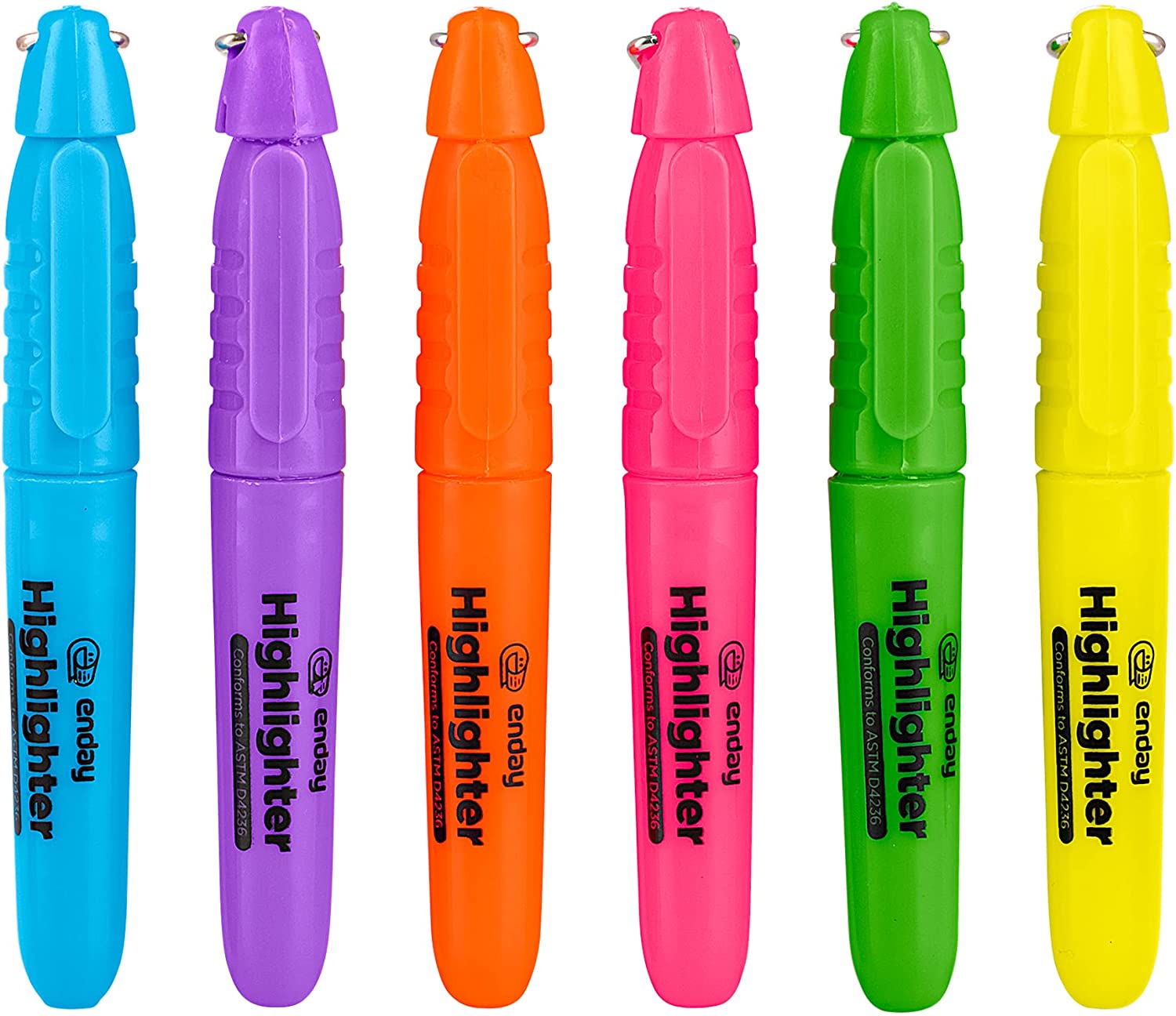 Fluorescent Asst. Color Highlighter Pocket Clip Pen Style (5/Pack)