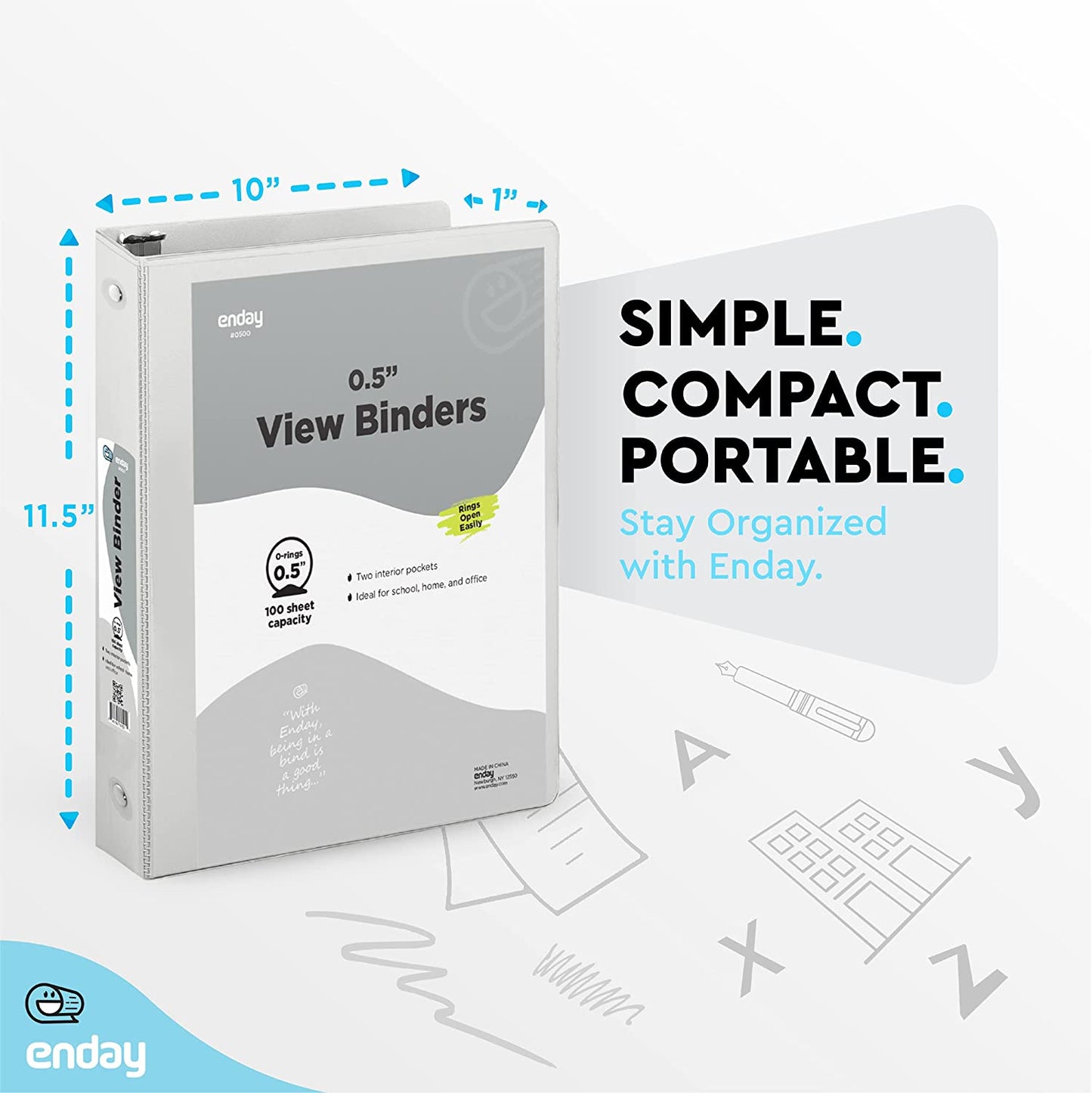 1/2" 3-Ring View Binder w/ 2-Pockets - Grey