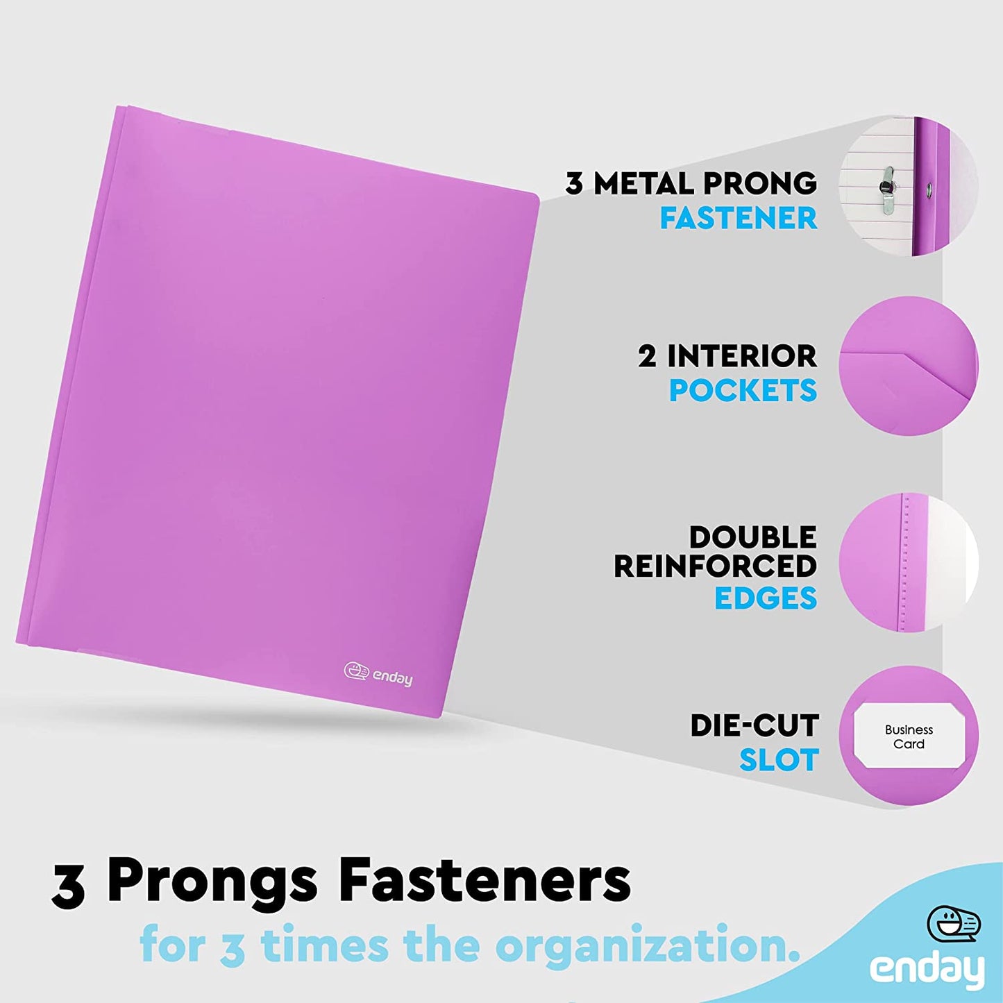plastic Solid Color 2-Pockets Poly Portfolio w/ 3 Prongs purple