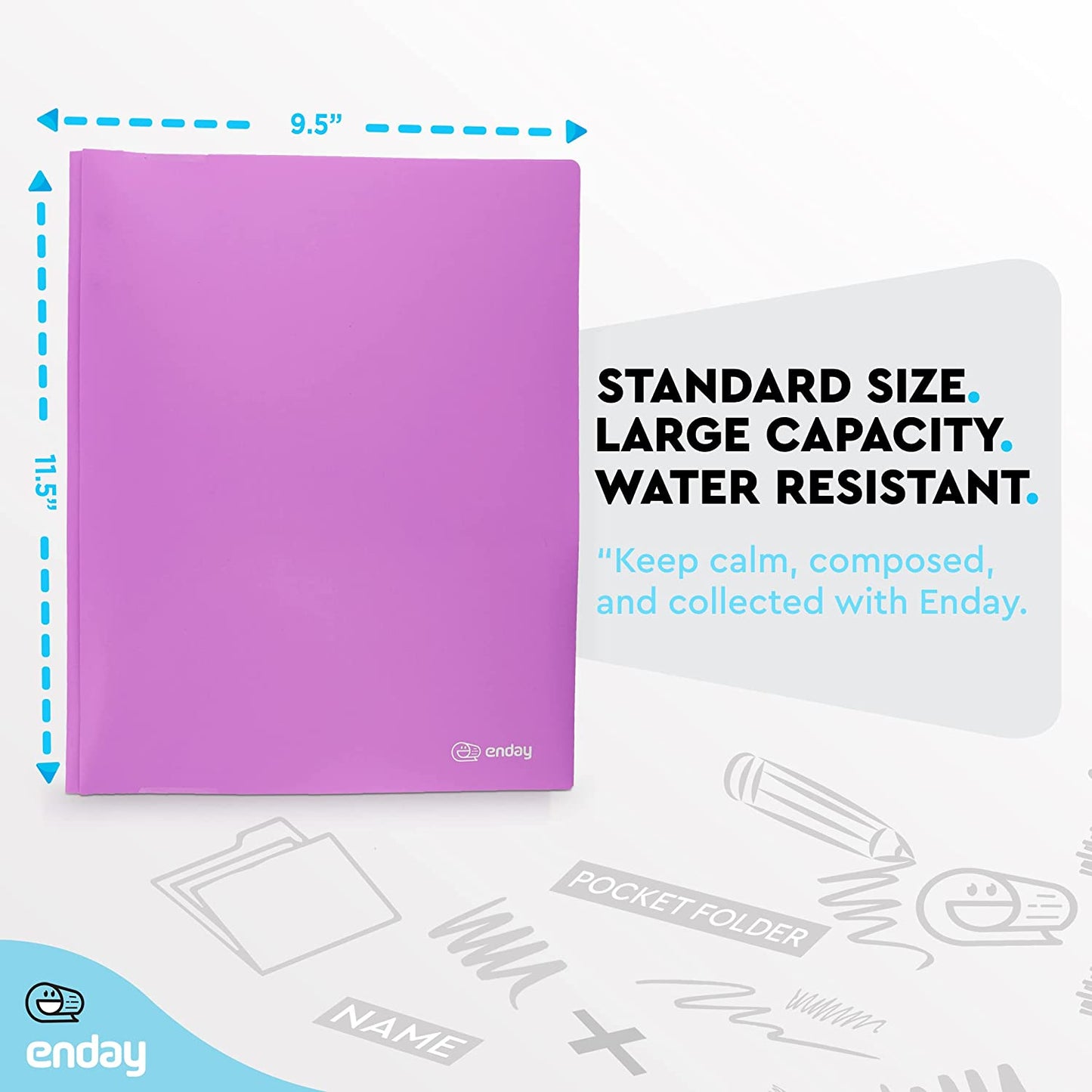 plastic Solid Color 2-Pockets Poly Portfolio w/ 3 Prongs purple