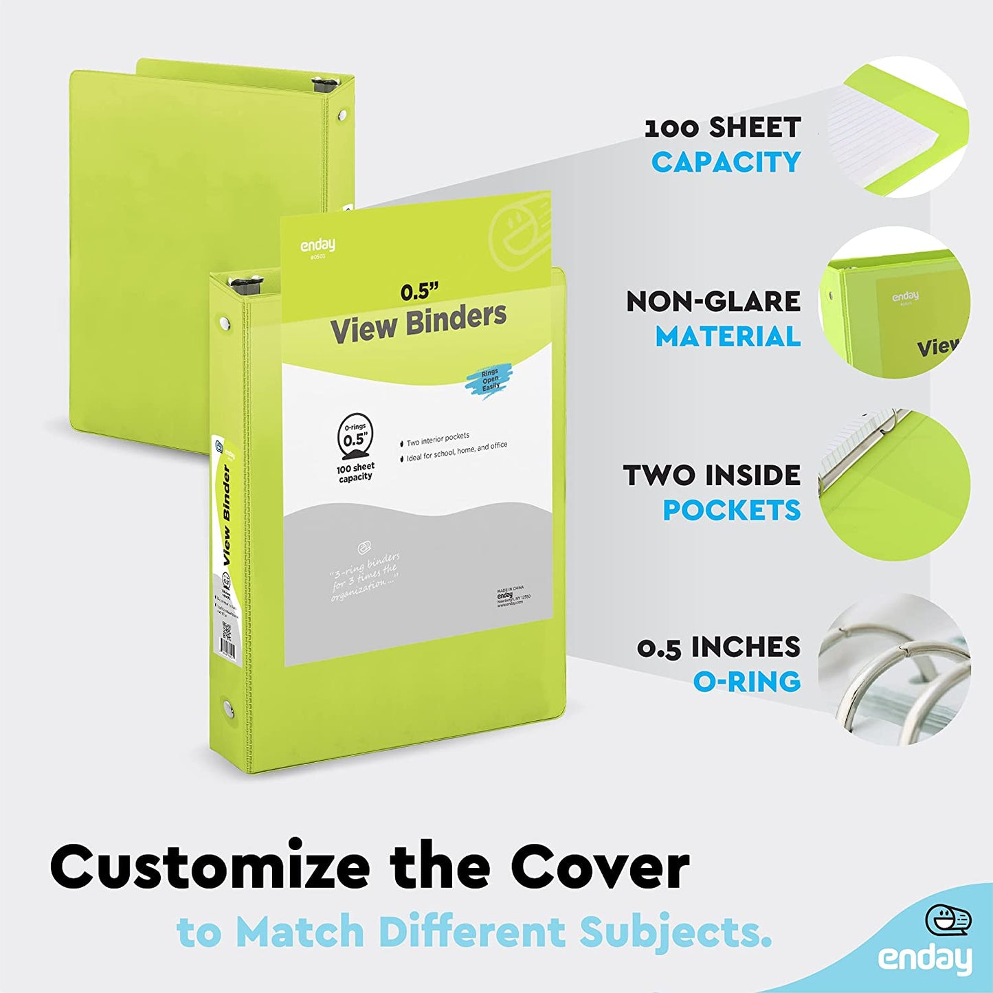 1/2" 3-Ring View Binder w/ 2-Pockets - Green