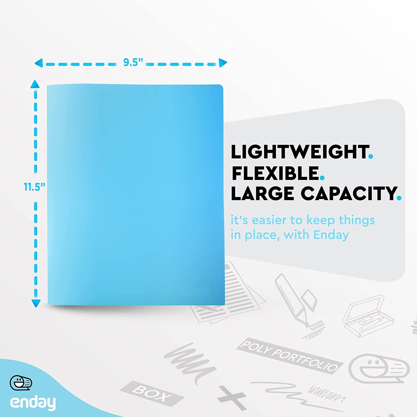 Plastic Solid Color 2-Pockets Poly Portfolio - Blue