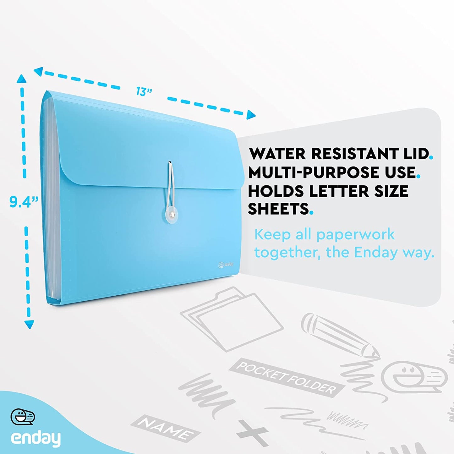 13-Pocket Letter Size Poly Expanding File - Blue