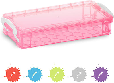 stackable plastic pencil case pink