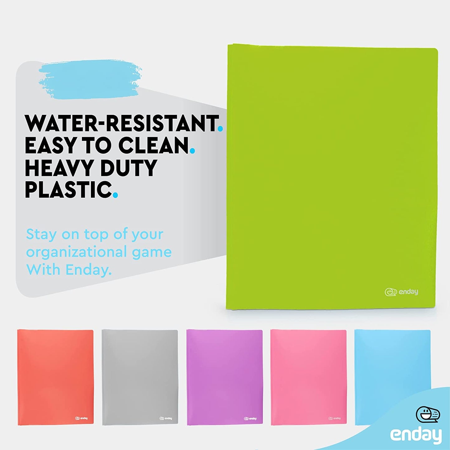 plastic Solid Color 2-Pockets Poly Portfolio w/ 3 Prongs green