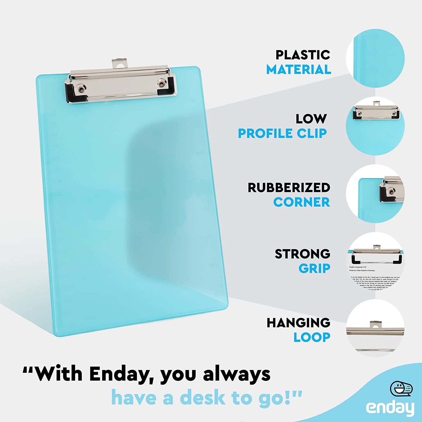 Memo Size Plastic Clipboard w/ Low Profile Clip blue