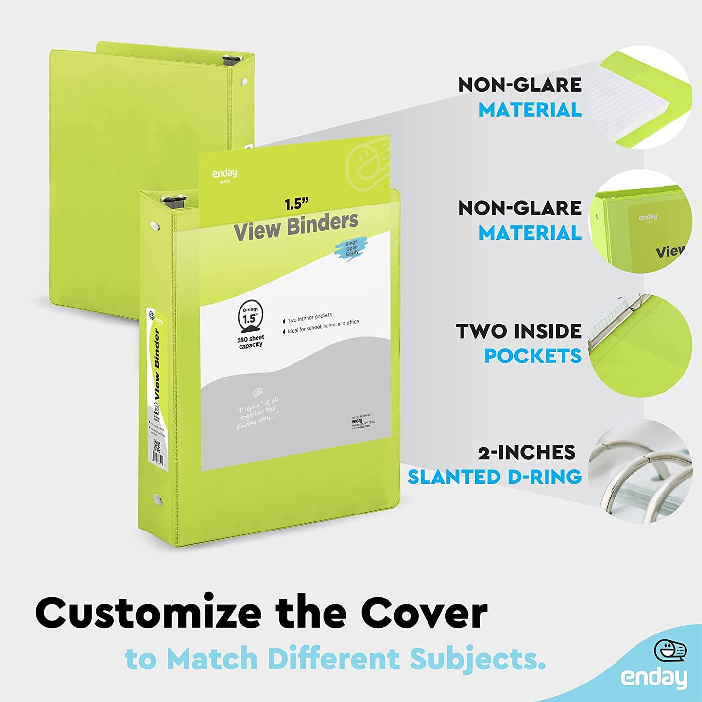 1.5" 3-Ring View Binder w/ 2-Pockets green
