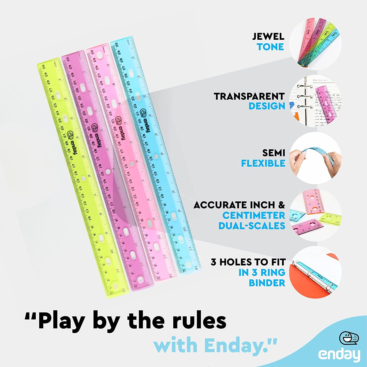 12" (30cm) Jeweltones Color Ruler (4/Pack)