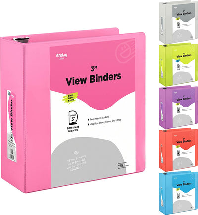 3" Slant-D Ring View Binder w/ 2 Pockets pink
