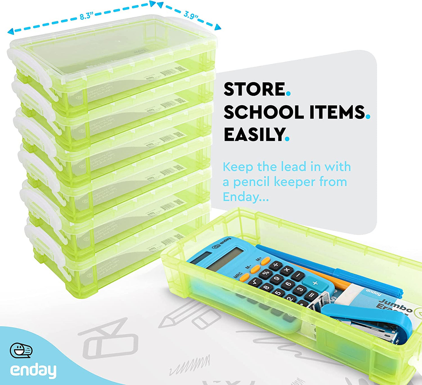 stackable plastic pencil case green