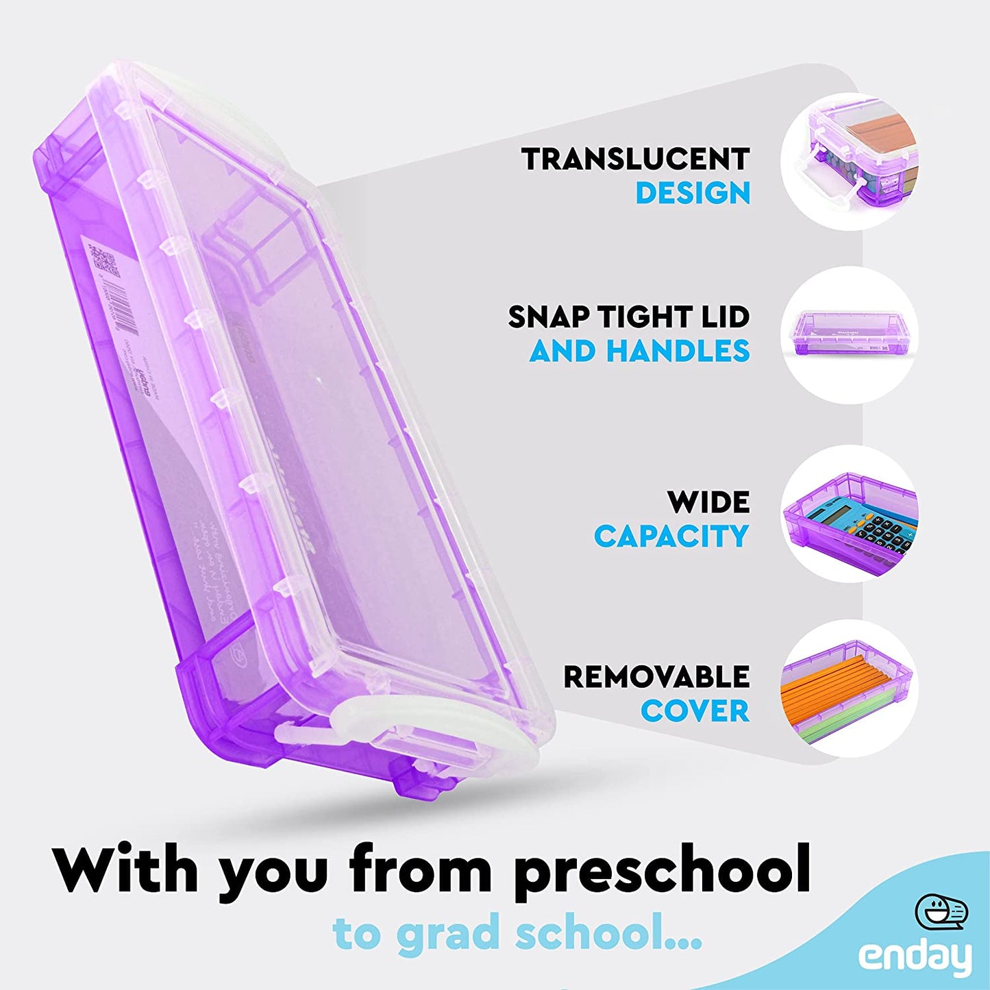 stackable plastic pencil case purple