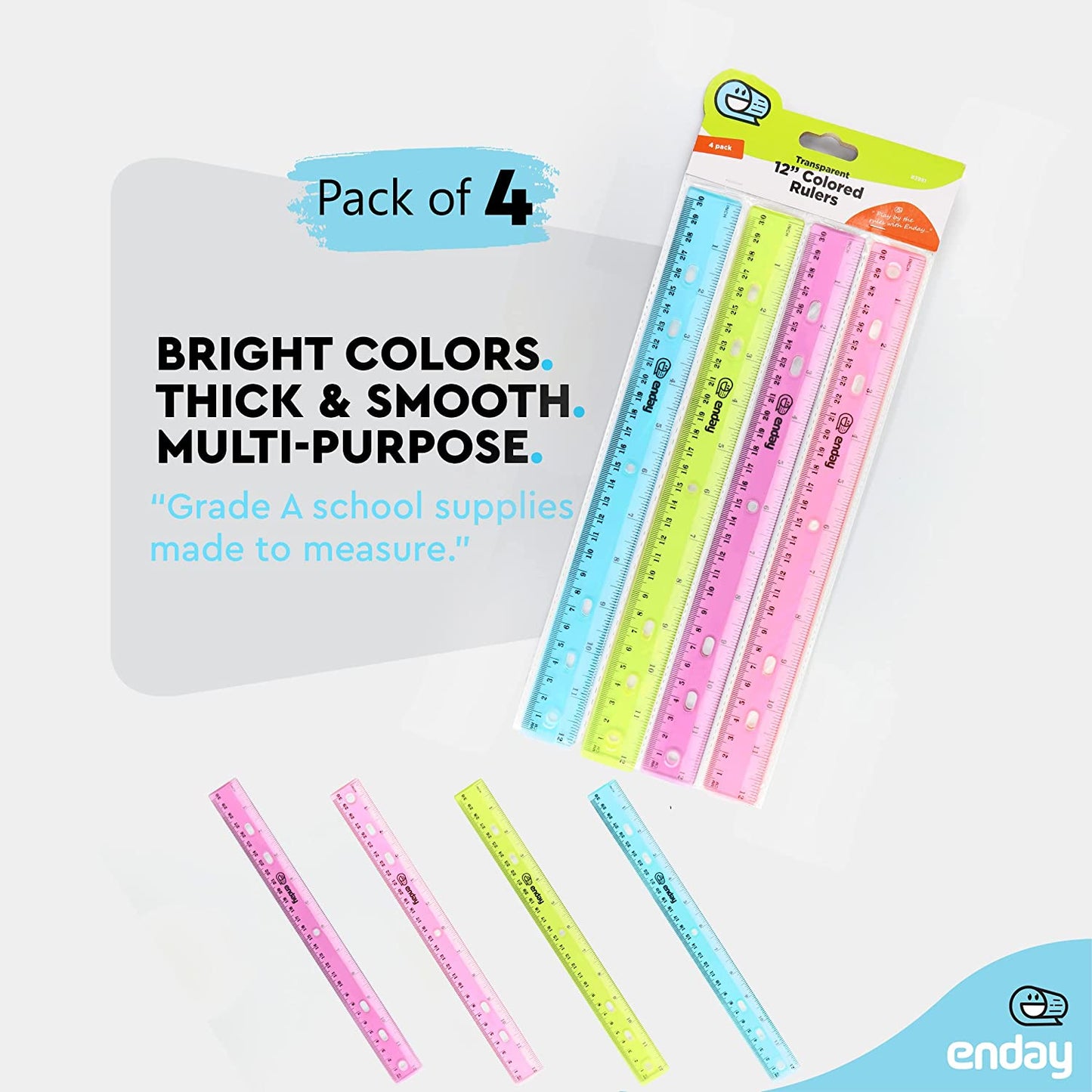 12" (30cm) Jeweltones Color Ruler (4/Pack)