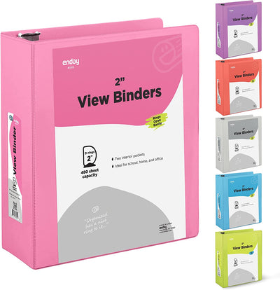 2" Slant-D Ring View Binder w/ 2 Pockets pink