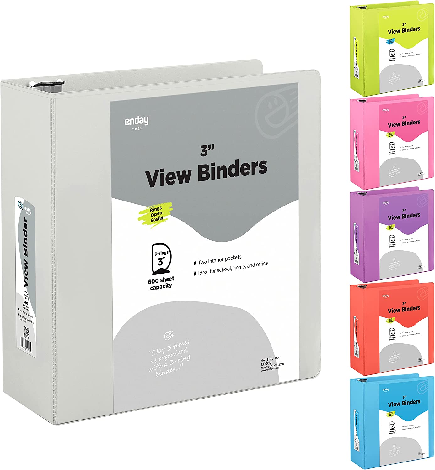Enday 1-Inch 3-Ring View Binder with 2-Pockets, Pink