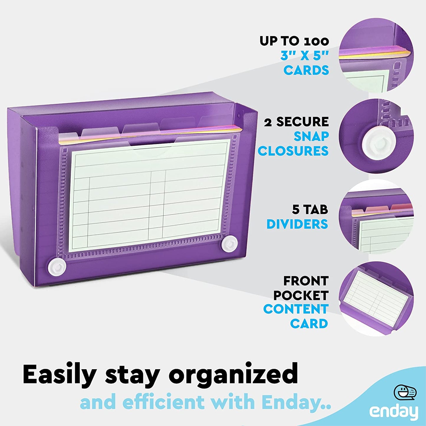 3" X 5" Index Card Case Holds 5 Tab Dividers - Purple