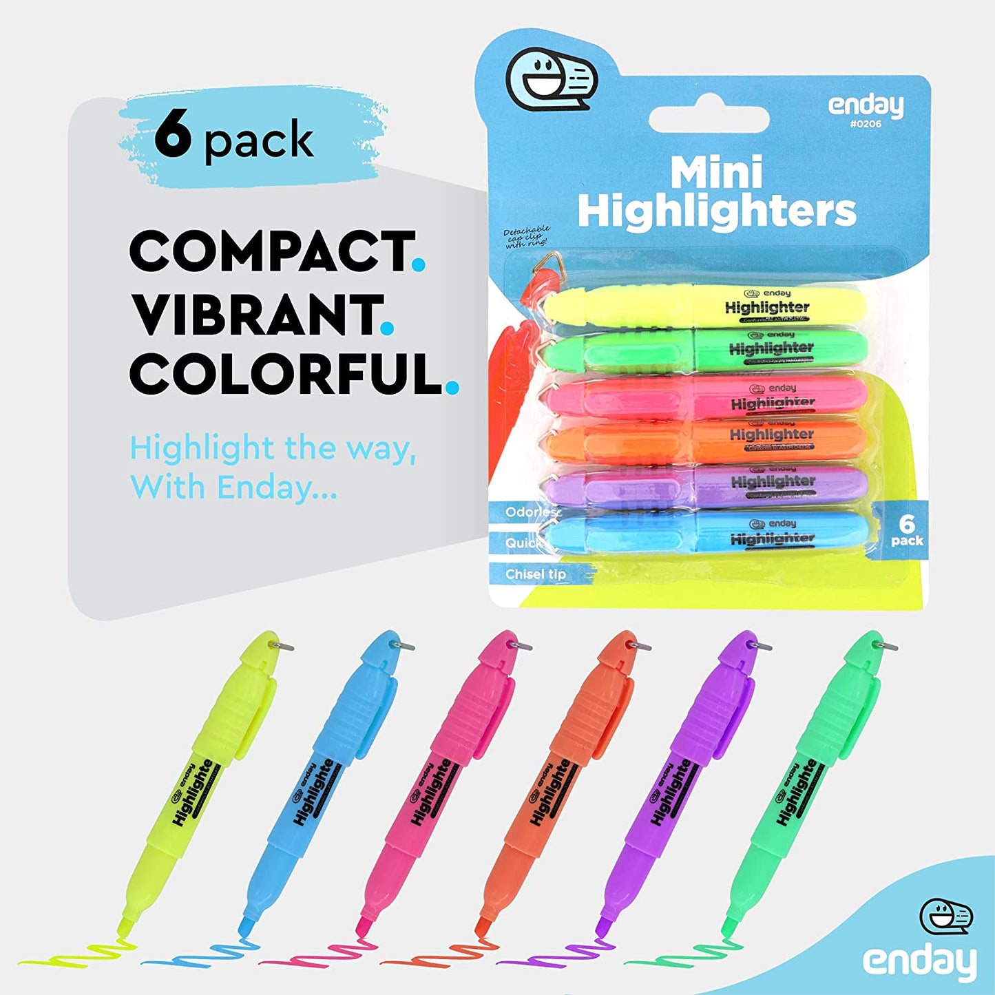 Mini Fluorescent Highlighter with Cap Clip (6/Pack)