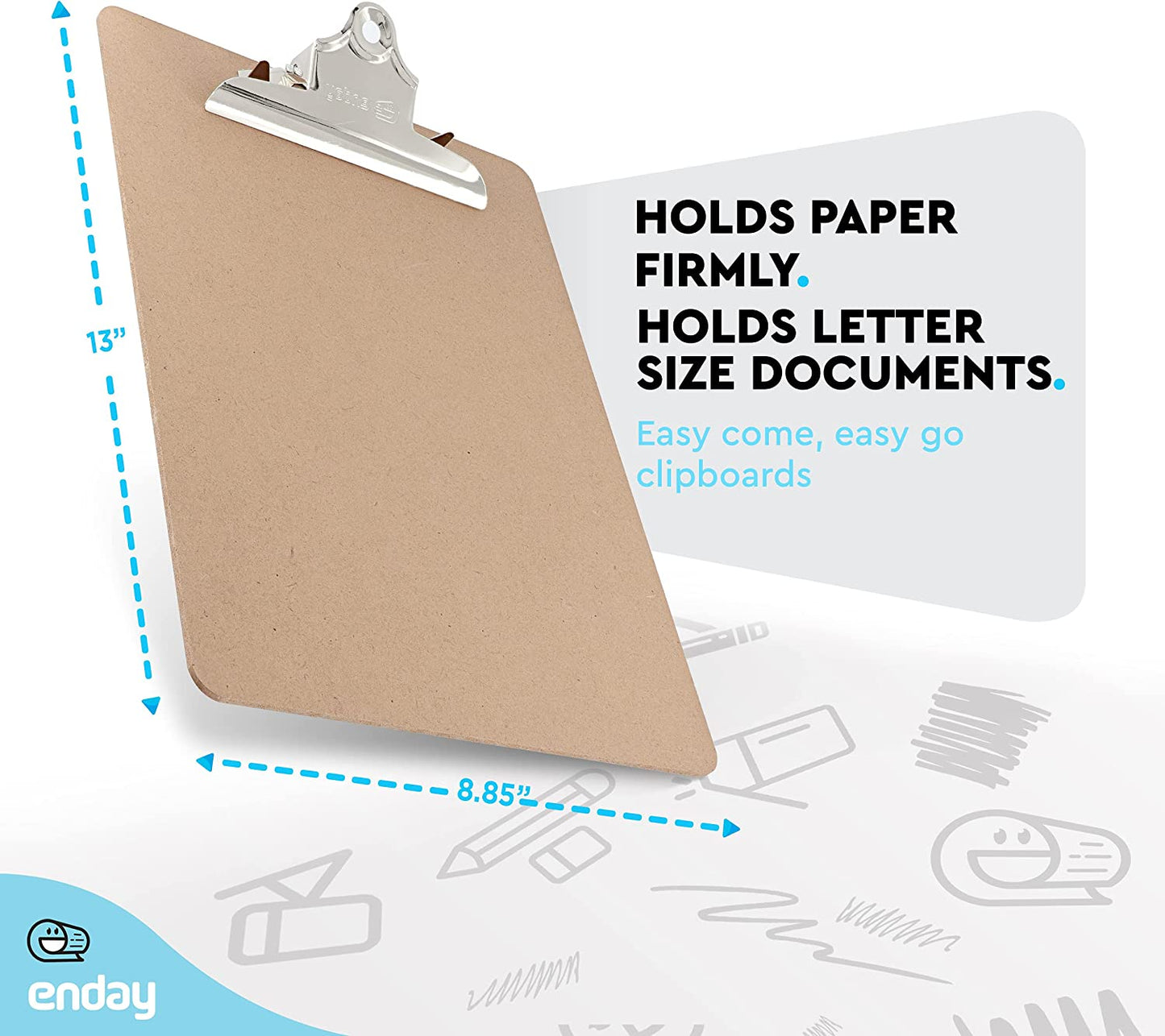 Standard Size Hardboard Clipboard with Sturdy Spring Clip 13" x 8.85" and Fit Over 100 Sheets of Paper