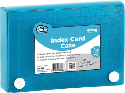 3" X 5" Index Card Case Holds 5 Tab Dividers - Blue