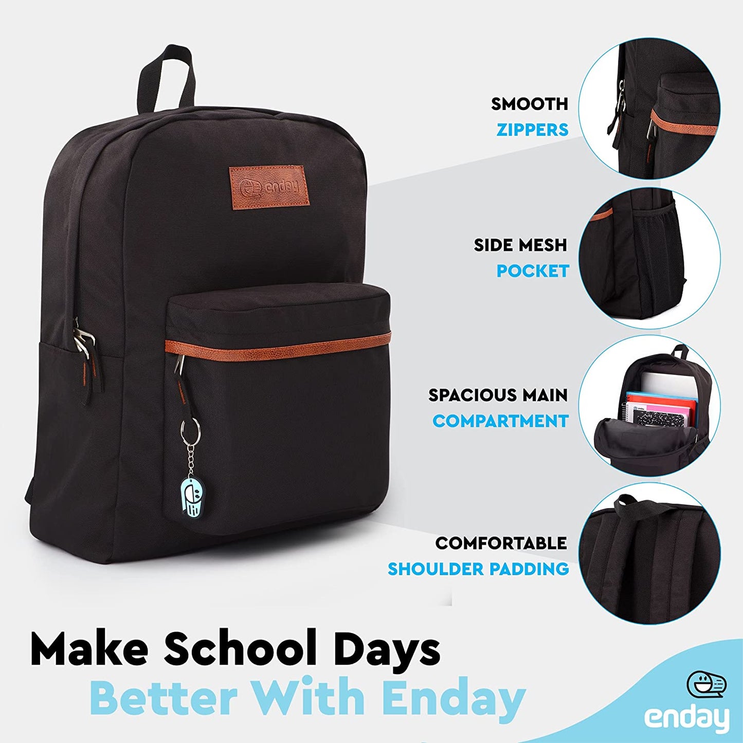 Adjustable Shoulder Strap Backpack - Black