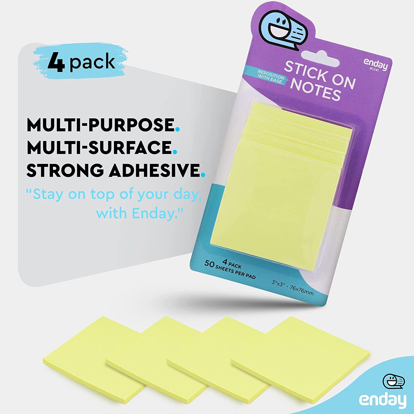 4 pk yellow stick on notes