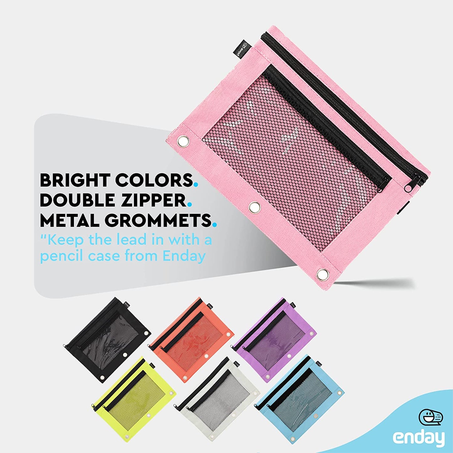 Double zipper 3-ring pencil pouch with mesh window pink