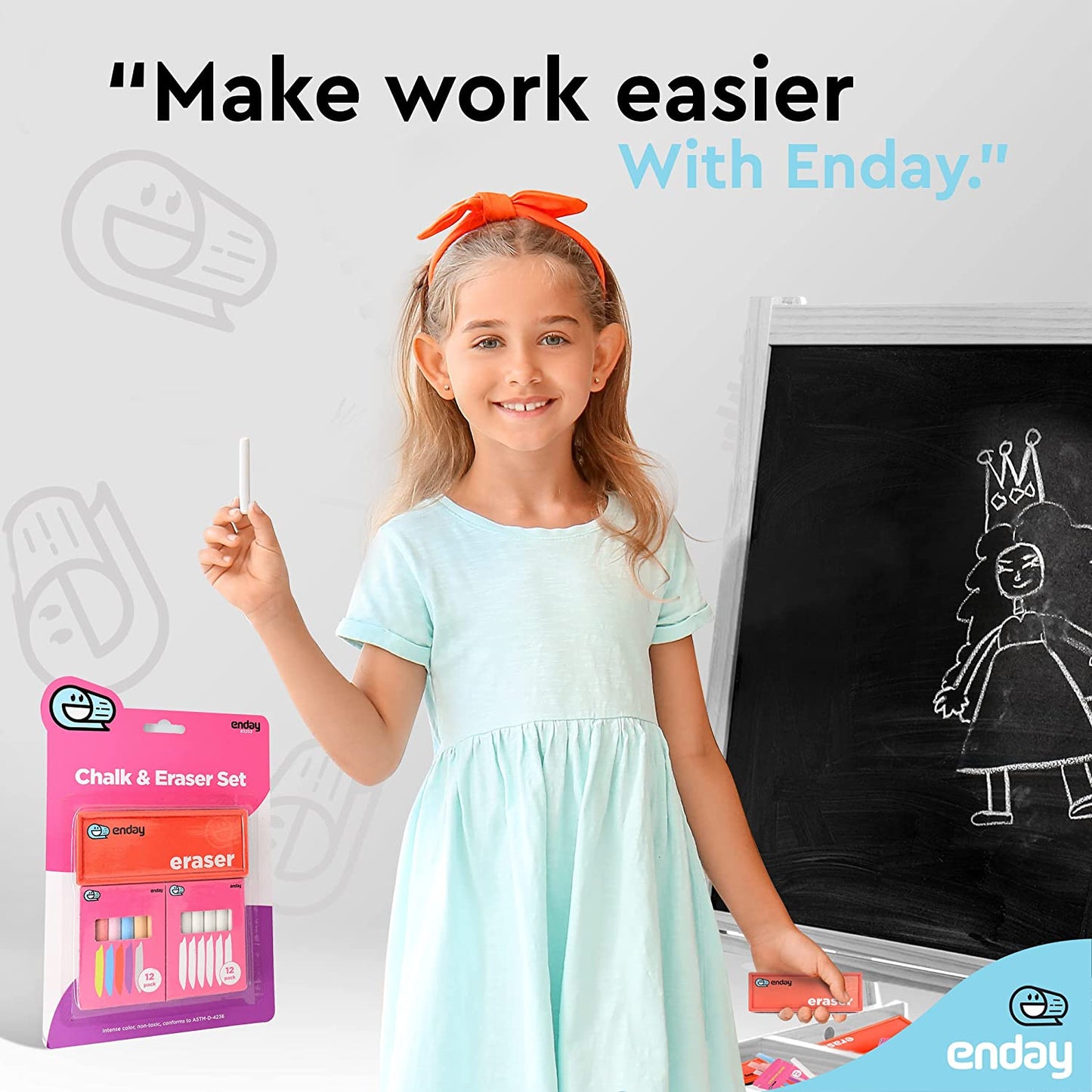 12 White and 12 Colored Chalk with Eraser