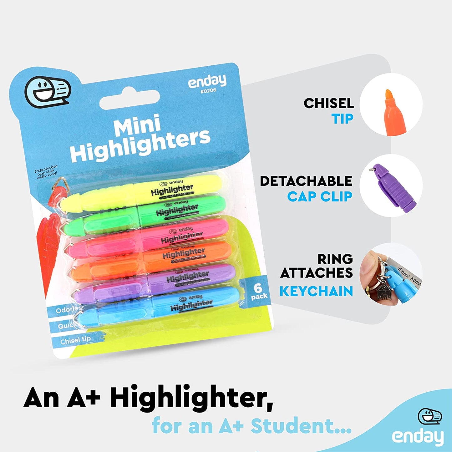 Mini Fluorescent Highlighter with Cap Clip (6/Pack)