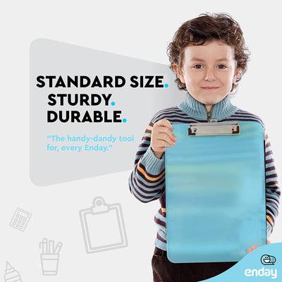 Standard Size Plastic Clipboard 9" x 12" With Hang Loop Low Profile Clip and Rounded Corners - Blue