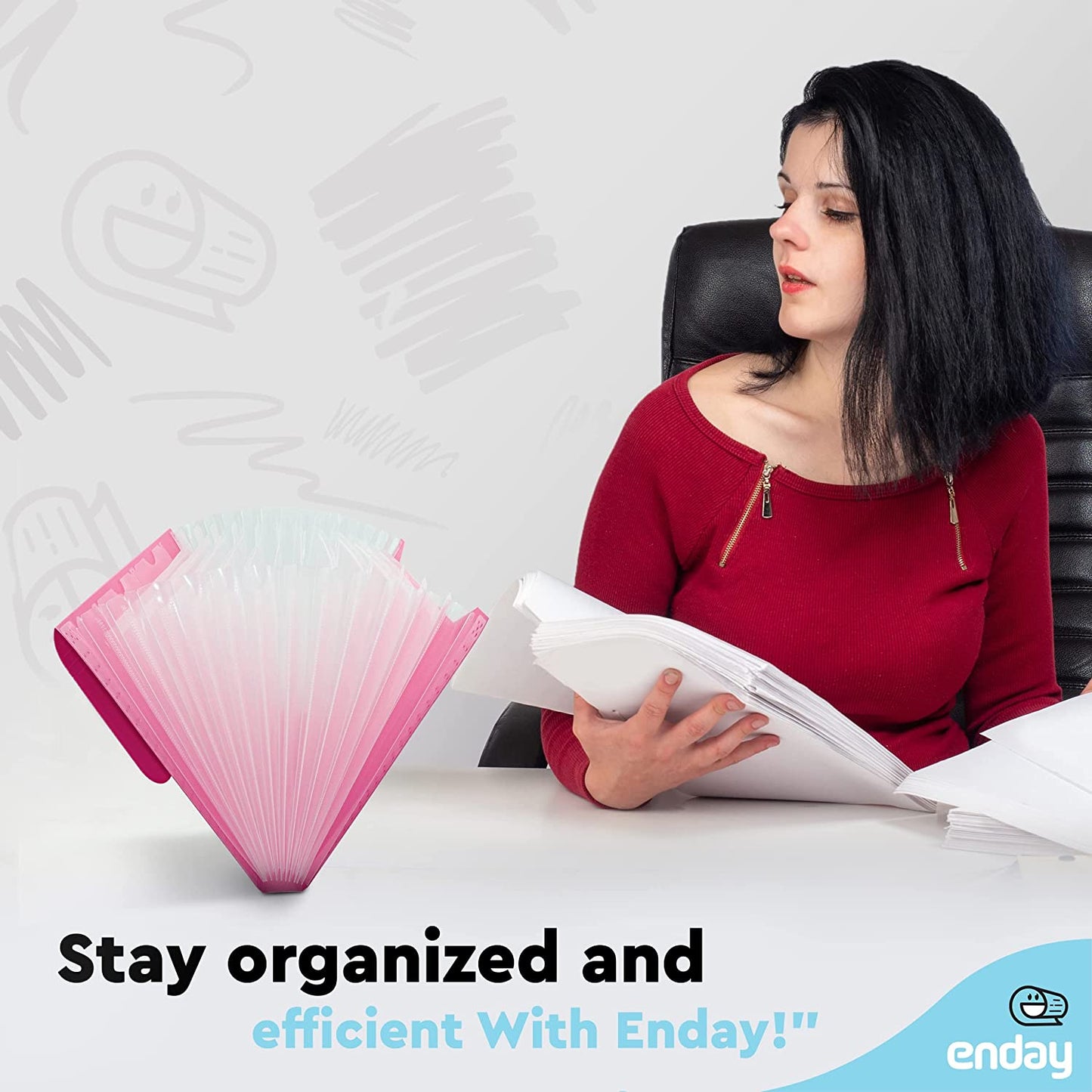 13-Pocket Letter Size Poly Expanding File pink